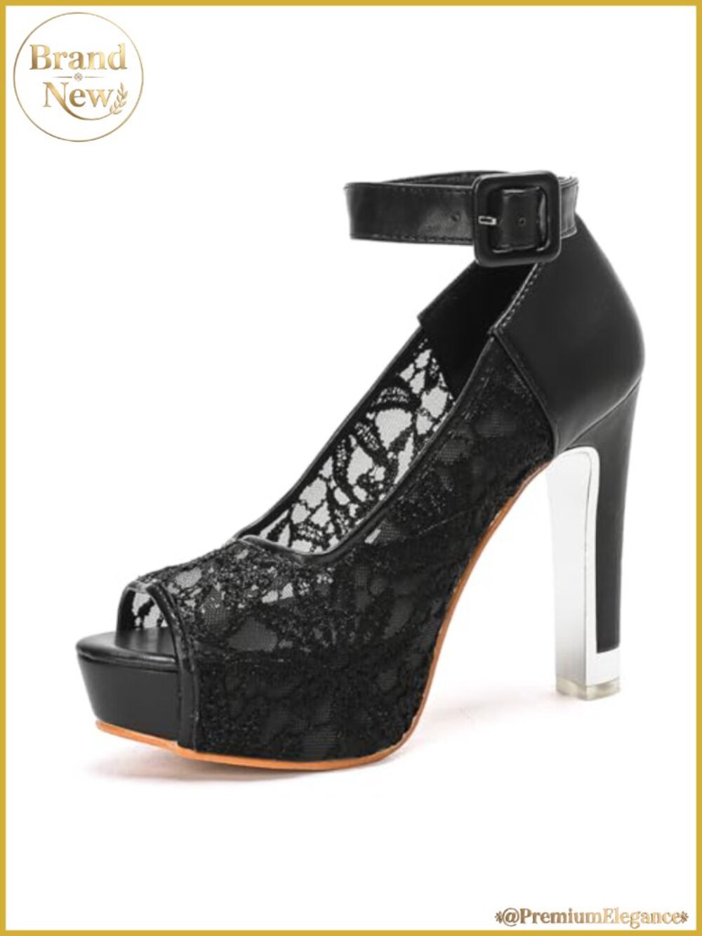 Lace Flower Chunky High Heel Sandals Open Toe Ankle Strap Mesh Platform